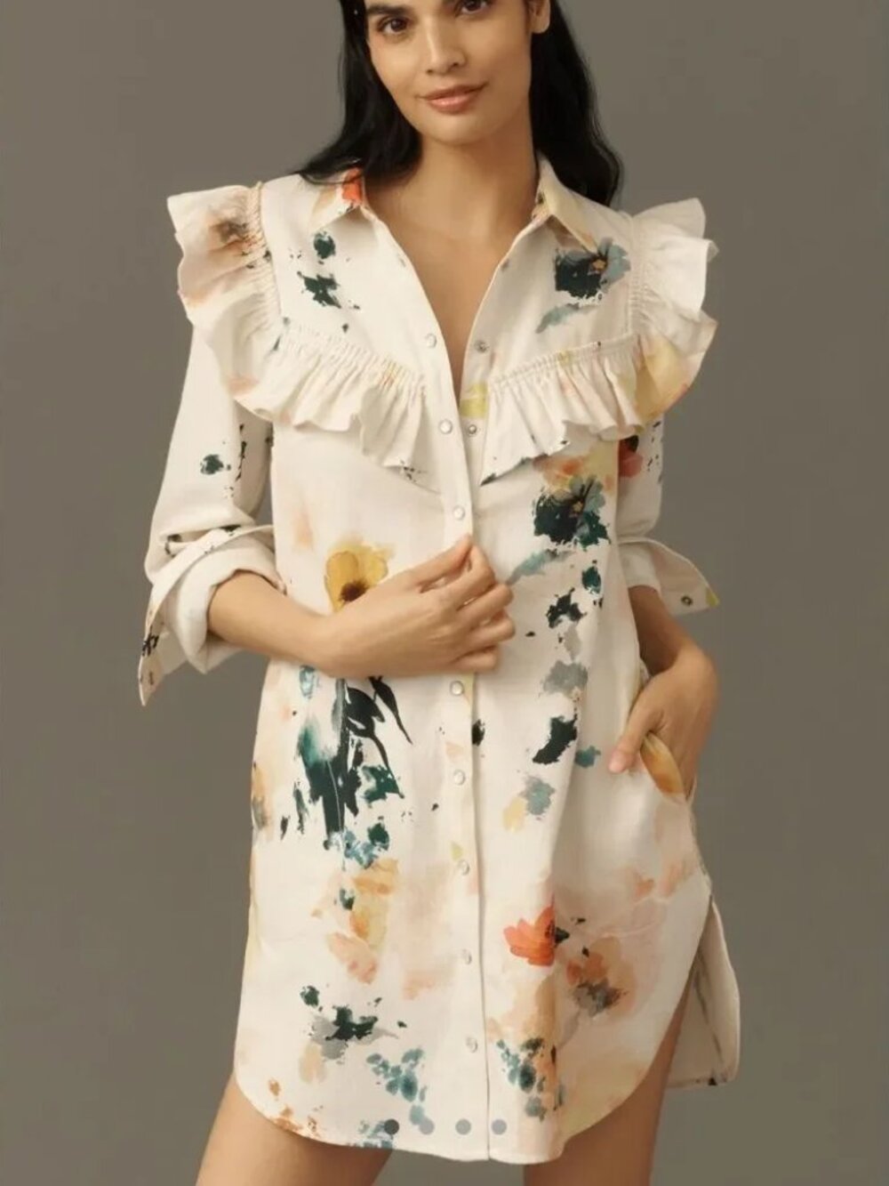 Anthropologie Pilcro Ruffle Denim Shirt Dress NWT